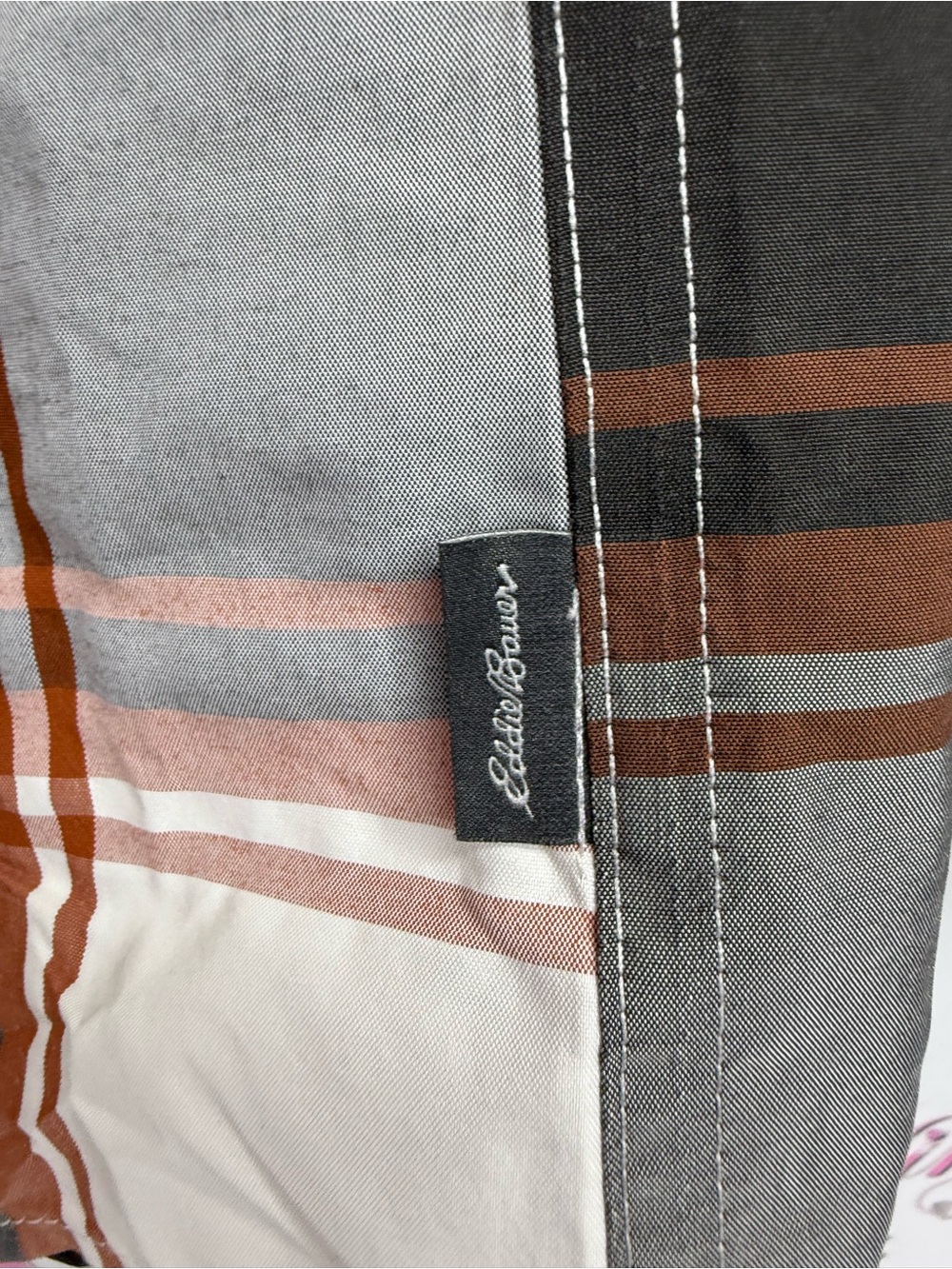Eddie Bauer classic fit shirt top Plaid Button-Up Shirt in White, Gray & Brown - Picture 6 of 14